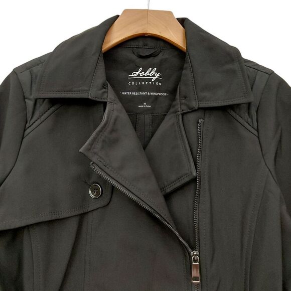 Sebby Collection Soft Shell Trench Coat Womens Medium Black Water Resistant - Picture 2 of 11